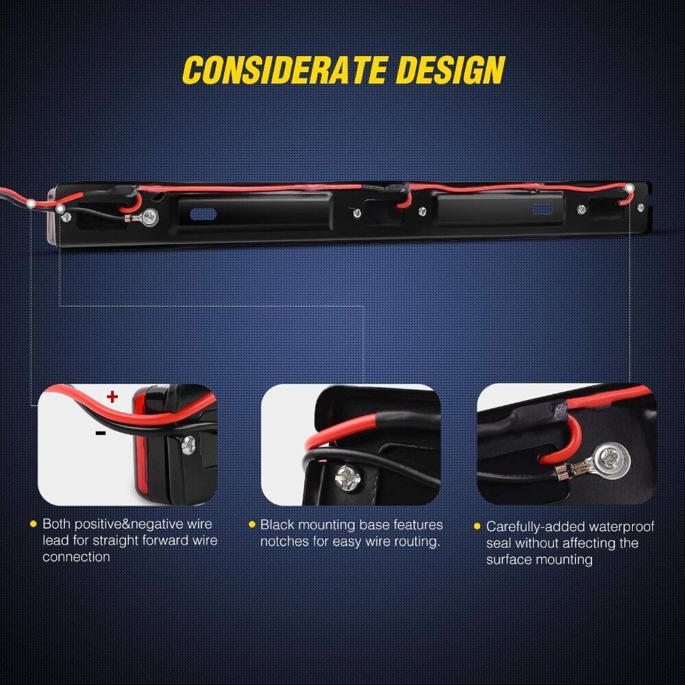1PC Red 9 LED ID Bar Marker Tail Black Stainless Steel Bracket for Truck Trailer - Picture 5 of 7